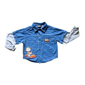Vtg Y2K Bob the Builder Denim Button-up Shirt 7 Embroidered Cartoon Nostalgic